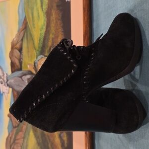 Enzo Angiolini Black Suede Whipstitch Women's Ankle Boots